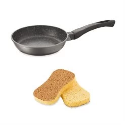 Set Poêle Anti-adhérente Dur Comme La Pierre 20 Cm Et 2 éponges Végétales