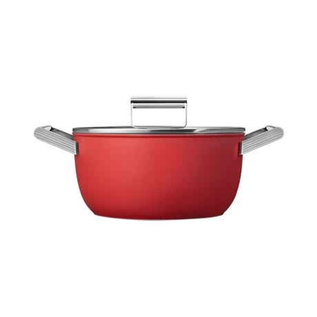 Smeg Faitout Bas Aluminium Antiadhésif 24 Cm Rouge Mat Avec Couvercle Verre Trempé 4 Smeg Faitout Bas Aluminium Antiadhésif 24 Cm Rouge Mat Avec Couvercle Verre Trempé – Image 2