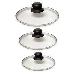 Lot 3 Couvercles En Verre Cerclés Inox 16, 18 Et 20 Cm