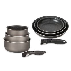 Lot 3 Casseroles Et 3 Poêles Anti-adhésives Effet Pierre Et 2 Manches Amovibles