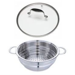 Lot Panier Vapeur Multidiamètre Et Couvercle En Verre Excell'Inox 24 Cm