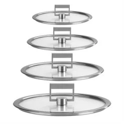 4 Couvercles Verre Poignée Carrée Strate 14 à 20 Cm