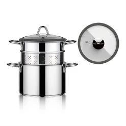 Cuiseur à Pâte Acier Inoxydable Avec Couvercle Verre 20 Cm -Magasin De Fournitures De Cuisine À Domicile 27679 1 1 Cuiseur a pate acier inoxydable avec couvercle verre 20 cm Inoxriv