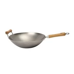 Wok Fond Plat Tôle Acier Blanche 2 Poignées 36 Cm Be A Wok Star
