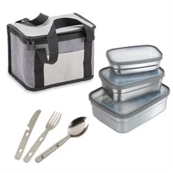 Kit Sac Isotherme, Set De Couverts Et 3 Lunch Box En Inox