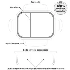 Boîte En Verre Borosilicate 2 Compartiments 950 Ml -Magasin De Fournitures De Cuisine À Domicile 620004 2 5 Boite en verre borosilicate 2 compartiments 950 ml Mathon